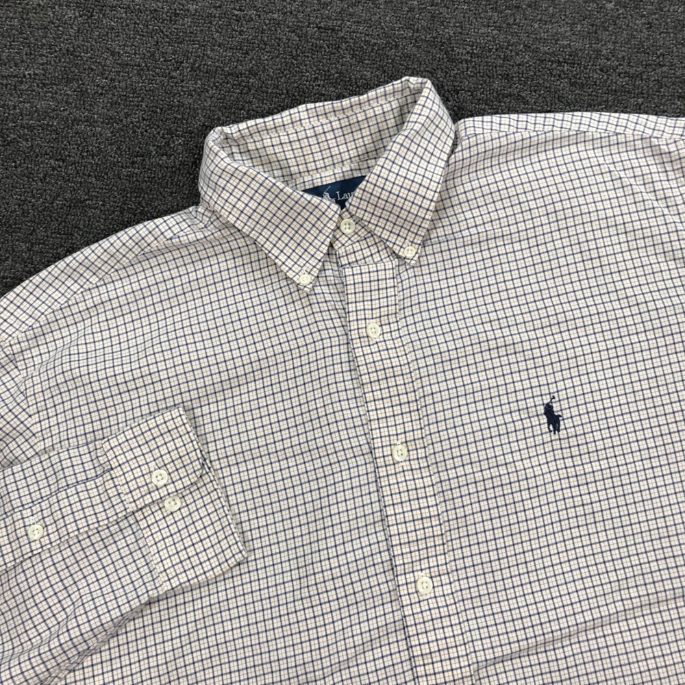 Polo Ralph Lauren Yarmouth 16.5 34/35 Blue Tan Tattersall Plaid Cotton Shirt